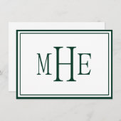 Minimalistische monogram donkergroen notitiekaartje (Voorkant / Achterkant)
