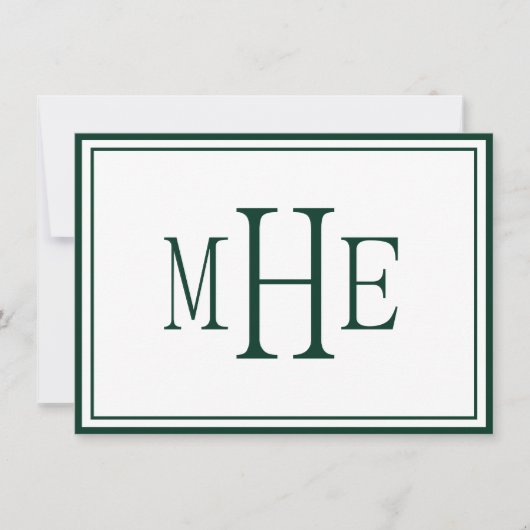 Minimalistische monogram donkergroen notitiekaartje (Voorkant)
