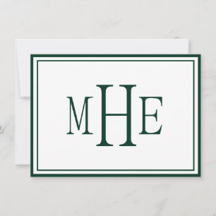 Minimalistische monogram donkergroen notitiekaartje