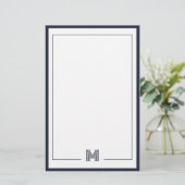 Minimalistische Monogram Dubbele Rand Briefpapier (Staand voorkant)