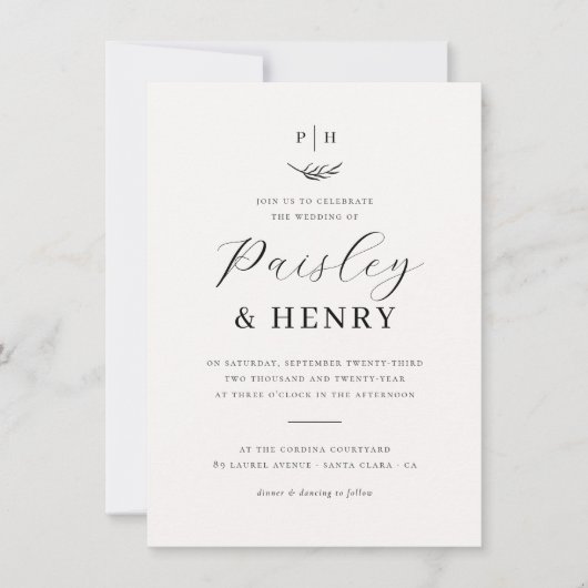 Minimalistische Monogram Elegante Formele Trouwfot Kaart (Voorkant)