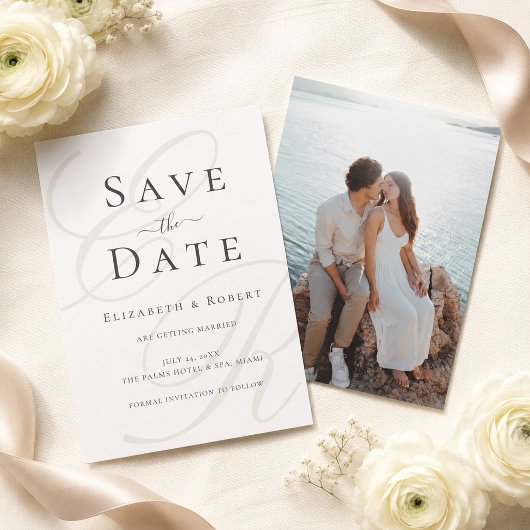 Minimalistische Monogram Foto Save the Date Kaart