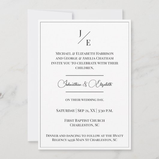 Minimalistische Monogram Fotobruiloft | Wit Kaart (Voorkant)