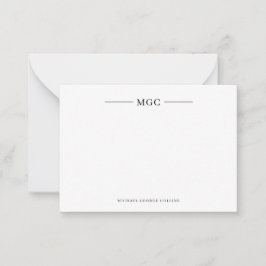 Minimalistische Monogram Gepersonaliseerde Mannen  Notitiekaartje