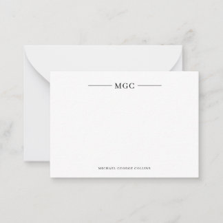 Minimalistische Monogram Gepersonaliseerde Mannen Notitiekaartje