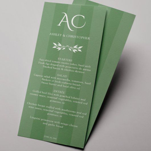 Minimalistische Monogram Gestreepte Gedempte Groen Menu