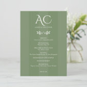 Minimalistische Monogram Gestreepte Gedempte Groen Programmakaart (Staand voorkant)