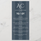 Minimalistische Monogram Gestreepte Indigo Blauwe  Menu (Voorkant)