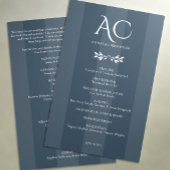 Minimalistische Monogram Gestreepte Indigo Blauwe  Programmakaart