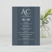Minimalistische Monogram Gestreepte Indigo Blauwe Programmakaart (Staand voorkant)