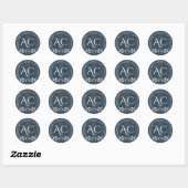 Minimalistische Monogram Gestreepte Indigo Blauwe Ronde Sticker (Vel)