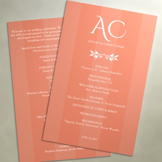 Minimalistische Monogram Gestreepte Koper Rode Huw Programmakaart