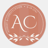 Minimalistische Monogram Gestreepte Koper Rode Huw Ronde Sticker (Voorkant)