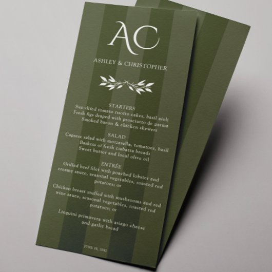 Minimalistische Monogram Gestreepte Olijfgroene Hu Menu