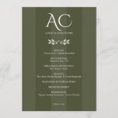 Minimalistische Monogram Gestreepte Olijfgroene Hu Programmakaart (Voorkant)