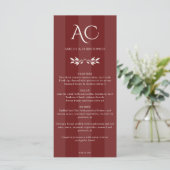 Minimalistische Monogram Gestreepte Rozenhout Rode Menu (Staand voorkant)
