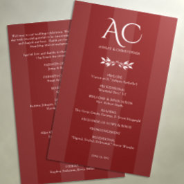 Minimalistische Monogram Gestreepte Rozenhout Rode Programmakaart