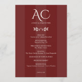 Minimalistische Monogram Gestreepte Rozenhout Rode Programmakaart (Voorkant)
