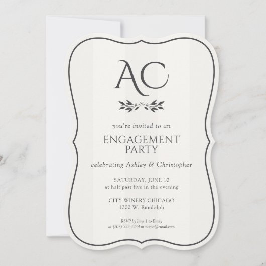 Minimalistische Monogram Gestreepte Witte Verlovin Kaart (Voorkant)