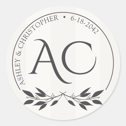 Minimalistische Monogram Gestreepte Zachte Witte H Ronde Sticker (Voorkant)