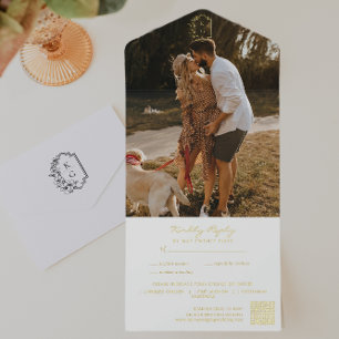 Minimalistische Monogram Huwelijksfoto QR-code All In One Uitnodiging