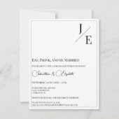Minimalistische Monogram Huwelijksrepetitie Diner Kaart (Voorkant)