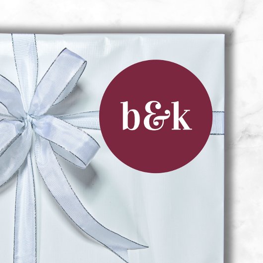 Minimalistische Monogram Initialen Bourgondië Rode Ronde Sticker