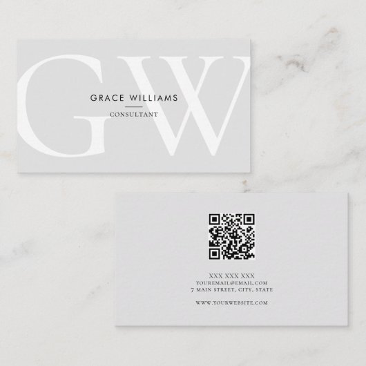 Minimalistische Monogram Initialen QR Code Profess Visitekaartje (Voorkant / Achterkant)