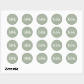 Minimalistische Monogram Initialen Sage Groene Bru Ronde Sticker (Vel)