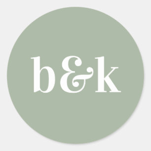 Minimalistische Monogram Initialen Sage Groene Bru Ronde Sticker