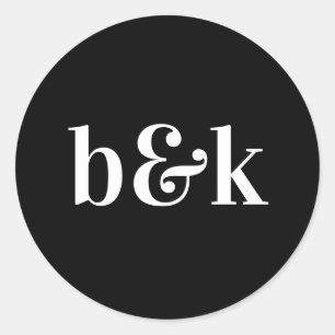 Minimalistische Monogram Initialen Zwart Wit Bruil Ronde Sticker