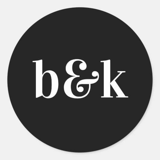 Minimalistische Monogram Initialen Zwart Wit Bruil Ronde Sticker (Voorkant)