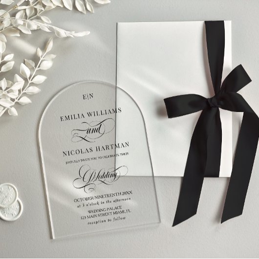 Minimalistische Monogram Klassieke Huwelijk Acryl Uitnodigingen