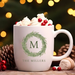 Minimalistische Monogram Krans Kerstmis Koffiemok