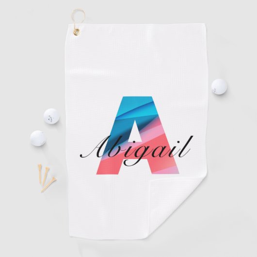 Minimalistische monogram letter A koraalblauw wit Golfhanddoek (Insitu)