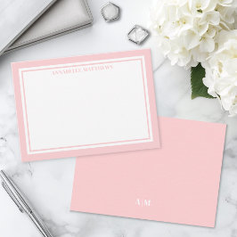 Minimalistische monogram met roze gloedrand notitiekaartje