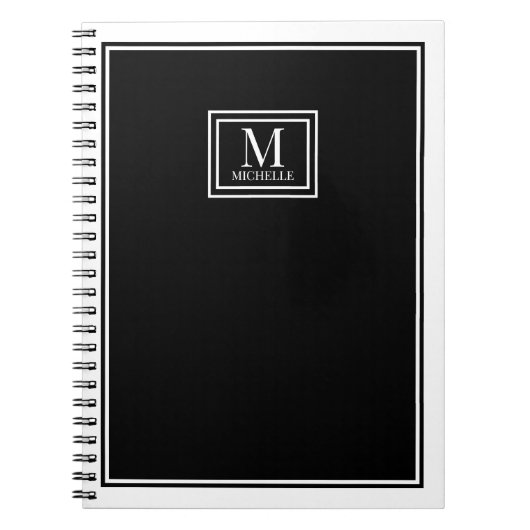 Minimalistische Monogram Mode Dubbele Rand Zwart Notitieboek (Voorkant)