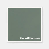 Minimalistische monogram naam Retro Sage Groen Servet (Voorkant)