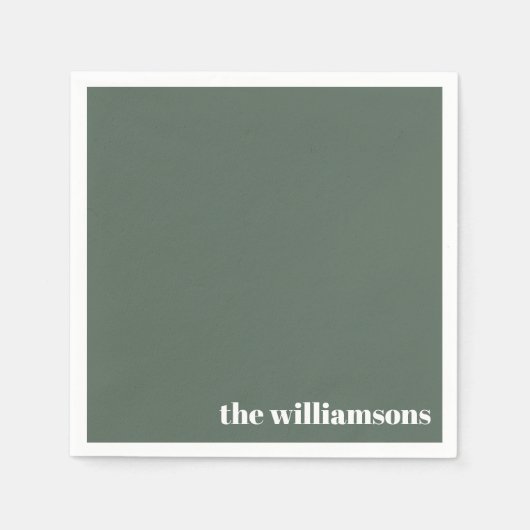 Minimalistische monogram naam Retro Sage Groen Servet (Voorkant)