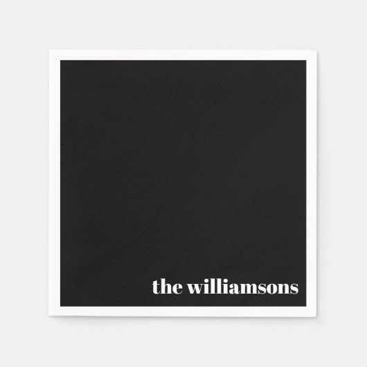 Minimalistische monogram naam Retro Zwart Wit Servet (Voorkant)