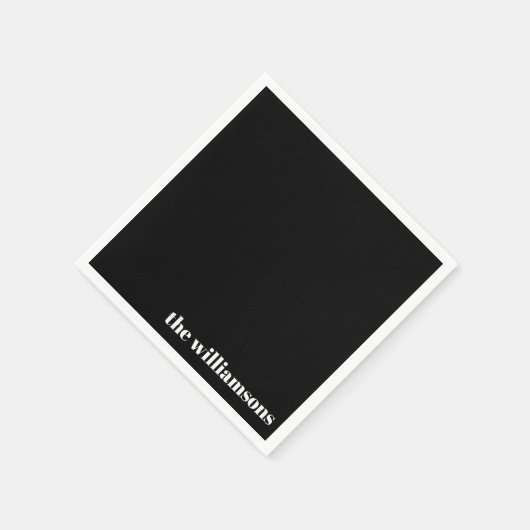 Minimalistische monogram naam Retro Zwart Wit Servet (Hoek)