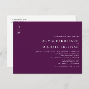 Minimalistische Monogram Paarse QR Code Wedding Uitnodiging Briefkaart