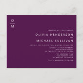 Minimalistische Monogram Paarse QR Code Wedding Uitnodiging Briefkaart (Voorkant)