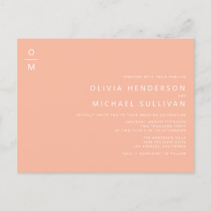 Minimalistische Monogram Peach QR Code Wedding Uitnodiging Briefkaart