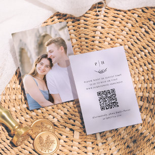 Minimalistische Monogram QR Code Foto Bruiloft RSV Informatiekaartje