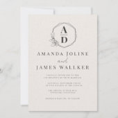 Minimalistische Monogram Rustieke Huwelijksuitnodi Kaart (Voorkant)