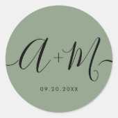 Minimalistische Monogram Script Groene Aangepaste Ronde Sticker (Voorkant)
