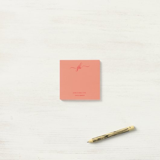 Minimalistische Monogram Script Naam Post-it® Notes (Op bureau)