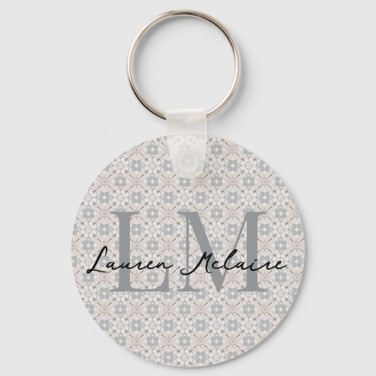 Minimalistische Monogram Script Naam Spaanse Tegel Sleutelhanger (Voorkant)