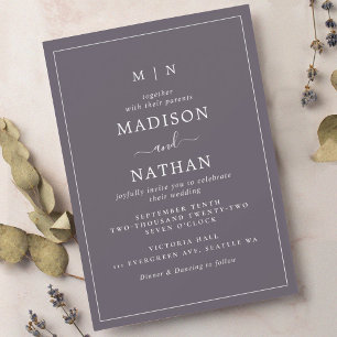 Minimalistische Monogram Slate Grey bruiloft uitno Kaart